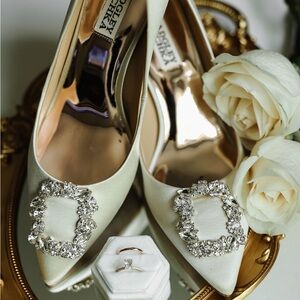 Badgley Mischka Cream Heels with Crystal Brooch
